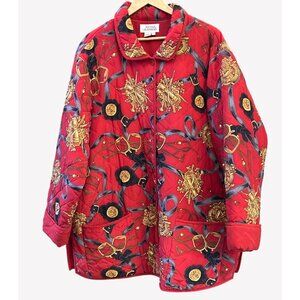 Vintage Nicole Summers 3X Red Gold Silk Quilted Equestrian Jacket Old Money